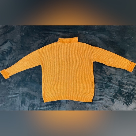 Elena Wang Womens Sweater Sm Mustard Yellow Mock Neck Ribbed Decorative Pockets - Picture 6 of 8